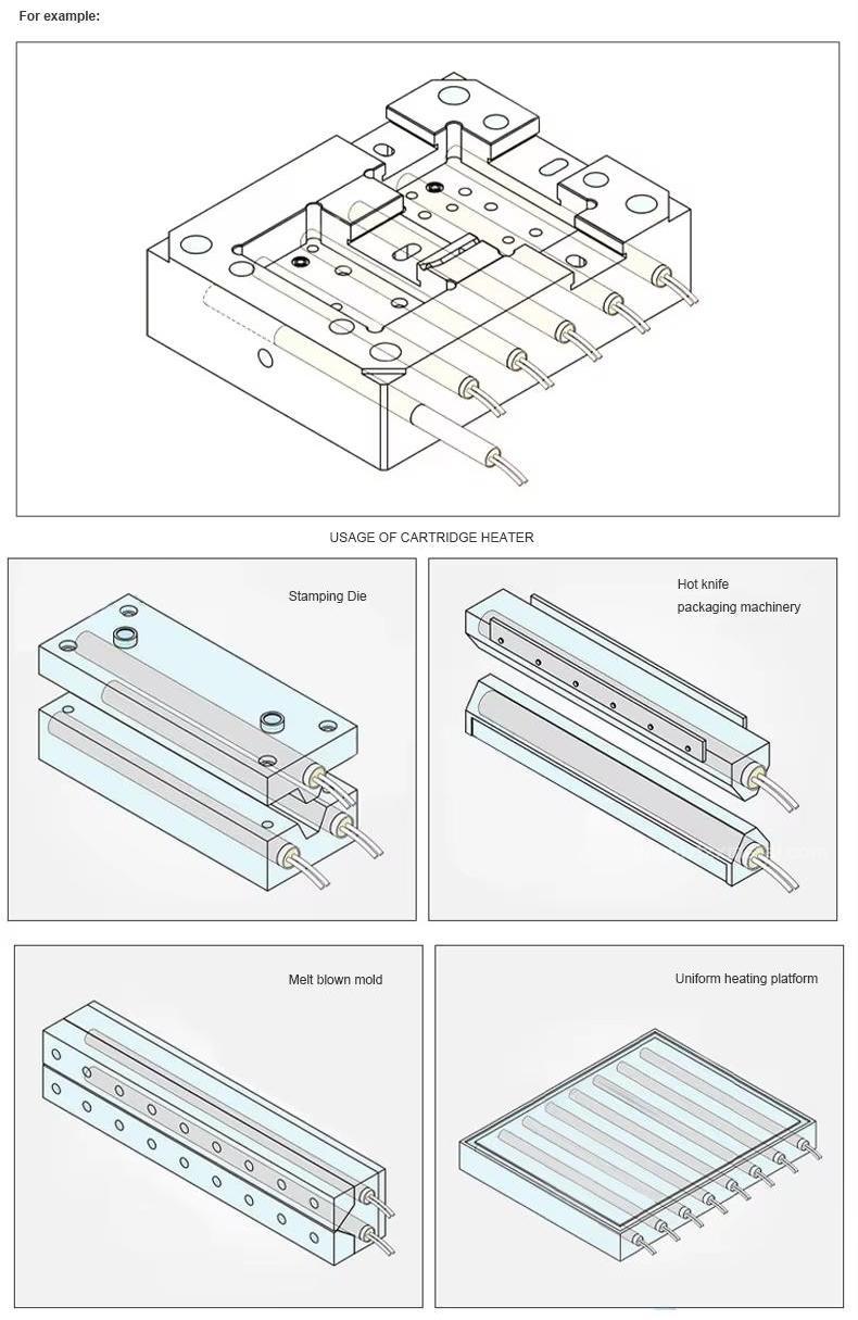 Customized Size 500W 220V Voltage Cartridge Heater With Stainless Steel Tube For Plastic Rubber Mold first2 sheet